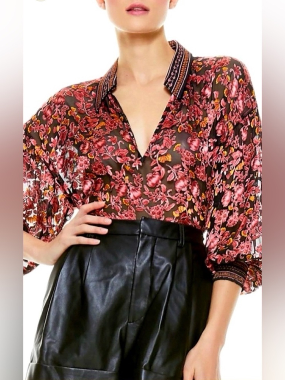 Alice + Olivia Olivia Desiree Floral Sik Combo Blouse